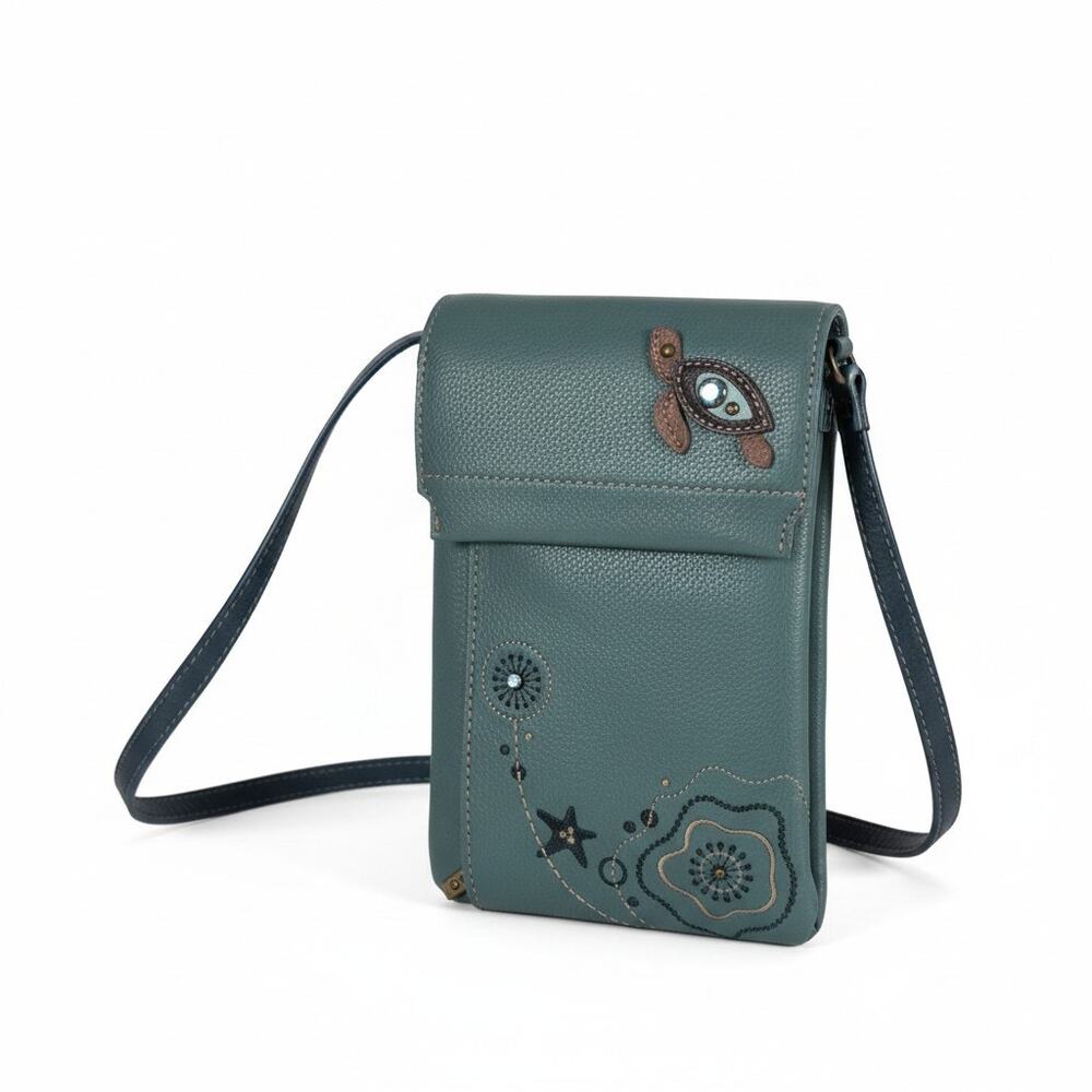Chala Handbags Turtle Starfish Phone Xbody Wallet Teal Navy